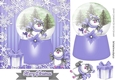 Cute owl in purple snow globe with snowflakes 7x7