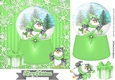 Cute owl in green snow globe with snowflakes 7x7