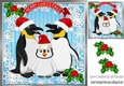 Family of penguins in santa hats with holly 8x8
