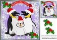 Family of penguins in santa hats with holly 8x8 (purple)