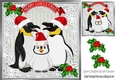 Family of penguins in santa hats with holly 8x8 (silver)