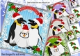 4 lovely Family of penguins in santa hats with holly card fronts 8x8 mini kit