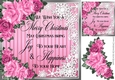 Snow Flakes And Pink Roses With Christmas Verse card fronts 8x8