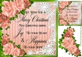 Snow Flakes And Peach Roses With Christmas Verse card fronts 8x8