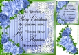 Snow Flakes And Pretty Blue Roses With Christmas Verse card fronts 8x8