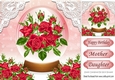 Pretty red roses in glass dome with corner roses and lace 8x8