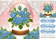  pretty blue roses in glass dome with corner blue roses and lace 8x8