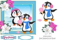 Cute penguins on ice with poinsettias 7x7