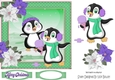 Cute penguins on ice with poinsettias 7x7 (green/purple)