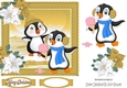 Cute penguins on ice with poinsettias 7x7 (gold/white)