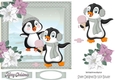Cute penguins on ice with poinsettias 7x7 (silver)