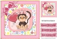 Cute monkey with balloon and pink bow in polkadot frame 8x8