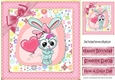 Cute bunny with balloon and pink bow in polkadot frame 8x8