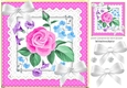 Pretty pink flower arrangement in polkadot and lace frame 8x8