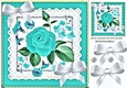 Pretty turq flower arrangement in polkadot and lace frame 8x8