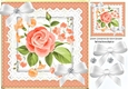 Pretty peach flower arrangement in polkadot and lace frame 8x8