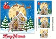Lovely christmas winter scene with santa flying over a house 7x7