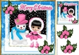 Cute girl in pink with snowman in the snow 8x8
