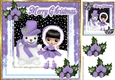 Cute girl in purple with snowman in the snow 8x8