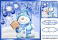 Lovely blue Christmas with fern 8x8 card front with baubles & cute snowman