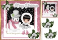 Cute girl in silver with snowman in the snow 8x8