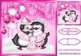 Cerise Christmas with fern 8x8 card front, with snow/baubles/penguins