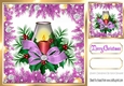 Cerise Holly and Baubles frame edged with gold card front candles bow