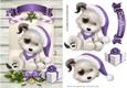 Cute white puppy in purple santa hat on a scroll A5