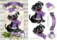 Cute black puppy in purple santa hat on a scroll A5