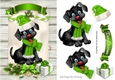 Cute black puppy in green santa hat on a scroll A5