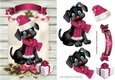 Cute black puppy in cerise santa hat on a scroll A5