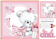 White Bear with pink blanket, footsteps/bottle 8x8 (girl)