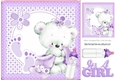 White Bear with lilac blanket, footsteps/bottle 8x8 (girl)