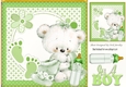 White Bear with green blanket, footsteps/bottle 8x8