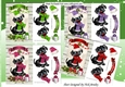 4 Cute black puppies in santa hats on a scroll A5 card fronts mini kit