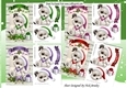  4 Cute white puppies in santa hats on a scroll A5 card fronts mini kit