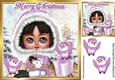 cute girl with her choc dressed for winter with lilac birds 8x8