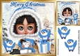 cute girl with her choc dressed for winter with blue birds 8x8