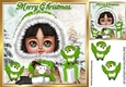 cute girl with her choc dressed for winter with green birds 8x8