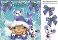 santas elf in purple with cheeky mice in snowflake frame /bows 8x8