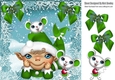 santas elf in green with cheeky mice in snowflake frame /bows 8x8