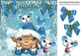 santas elf in blue with cheeky mice in snowflake frame /bows 8x8