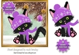 Cute black kitty in knitted purple hat, with baubles 7x7
