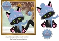 Cute black kitty in knitted blue hat, with baubles 7x7