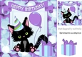 Cute black kitten with  a purple balloon birthday 8x8