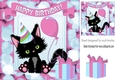 Cute black kitten with  a pink balloon birthday 8x8