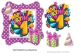 1st Birthday in funky purple polkadot frame with present