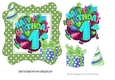 1st Birthday in funky green polkadot frame with present