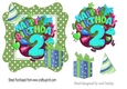 2nd Birthday in funky green polkadot frame with present