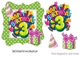 3rd Birthday in funky lime green polkadot frame with present
